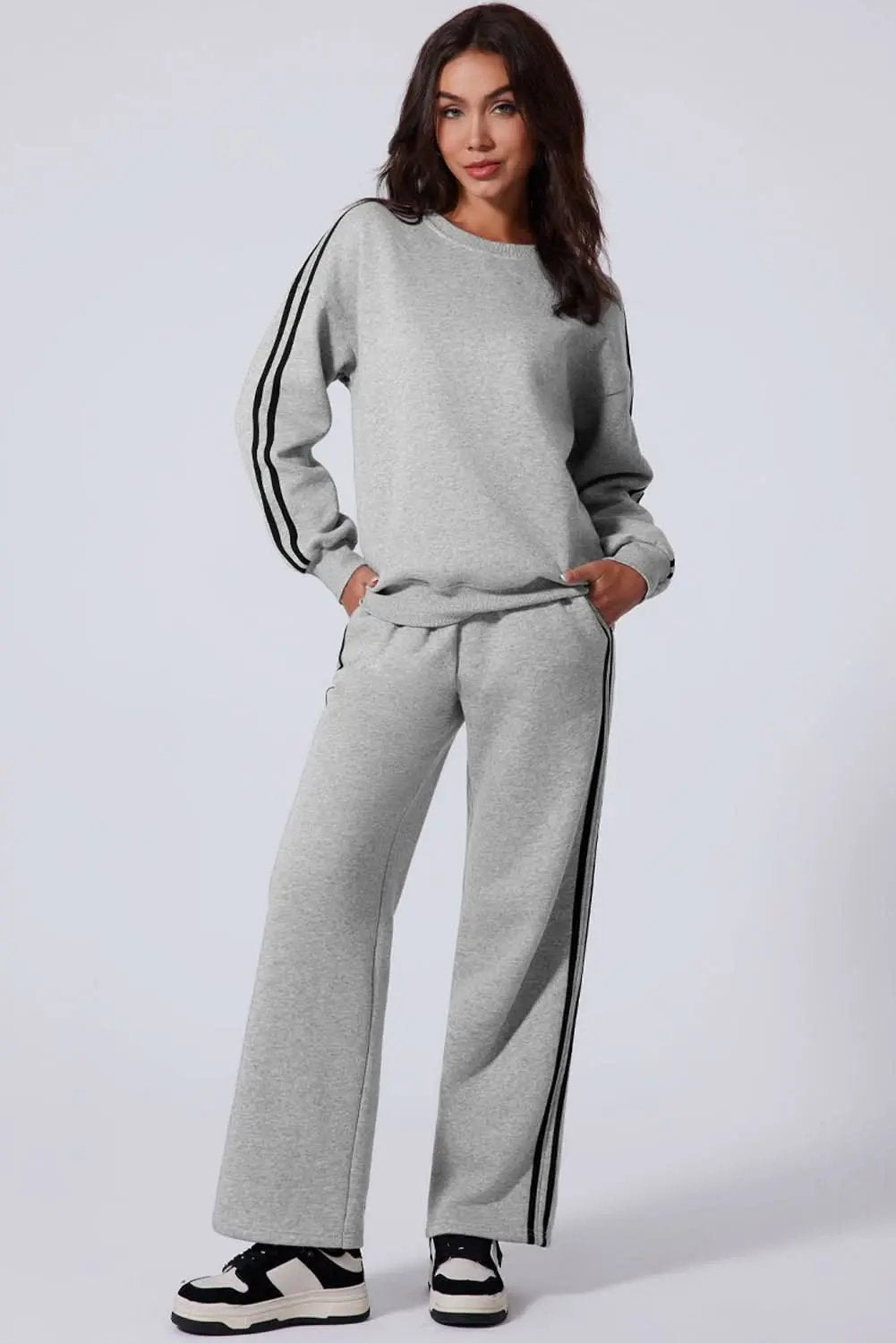 Light grey striped activewear set - Love Salve